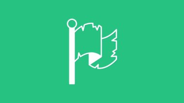 Beyaz Korsan bayrağı simgesi yeşil arkaplanda izole edildi. 4K Video hareketli grafik canlandırması