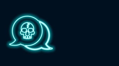 Parlayan neon hattı Skull simgesi siyah arkaplanda izole edildi. Kaptan Korsan. Mutlu Cadılar Bayramı Partisi. 4K Video hareketli grafik canlandırması