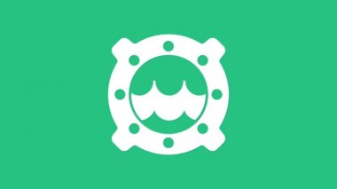 Perçin ve deniz manzaralı beyaz gemi penceresi yeşil arka planda izole edilmiş. 4K Video hareketli grafik canlandırması