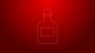 Kırmızı arka planda izole edilmiş yeşil çizgi alkollü rom şişesi ikonu. 4K Video hareketli grafik canlandırması