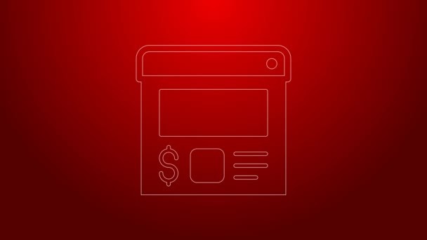 Green line Online ordering and food delivery icon isolated on red background. 4K Video motion graphic animation — Stock Video