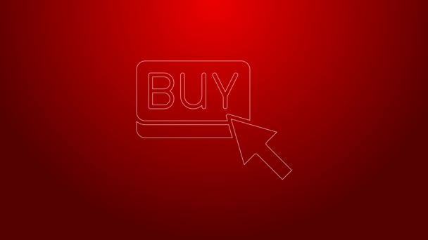 Línea verde Comprar icono de botón aislado sobre fondo rojo. Concepto de mercado financiero y bursátil. Animación gráfica de vídeo 4K — Vídeos de Stock