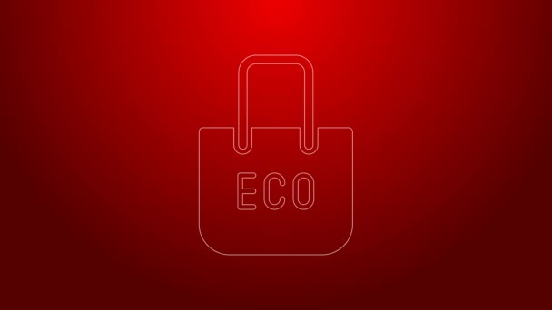 Grönlinje Papper shoppingväska med återvinning ikon isolerad på röd bakgrund. Väska med återvinningssymbol. 4K Video motion grafisk animation — Stockvideo