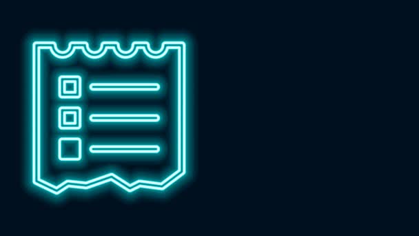Linea al neon luminosa Icona della lista della spesa isolata su sfondo nero. Animazione grafica 4K Video motion — Video Stock