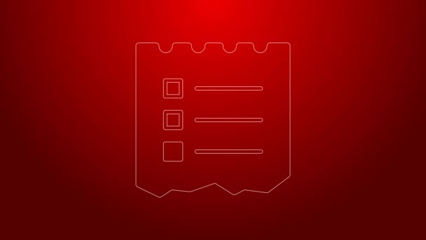 Green line Shopping list icon isolated on red background. 4K Video motion graphic animation — Vídeo de Stock