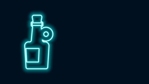 Parlayan neon hattı Alkol, siyah arka planda izole edilmiş rom şişesi ikonu. 4K Video hareketli grafik canlandırması — Stok video