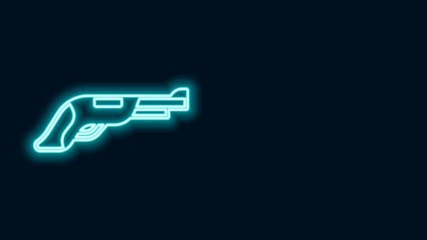 Glowing neon line Vintage pistol icon isolated on black background. Ancient weapon. 4K Video motion graphic animation — Vídeo de Stock