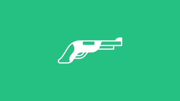 White Vintage pistol icon isolated on green background. Ancient weapon. 4K Video motion graphic animation — Vídeo de Stock