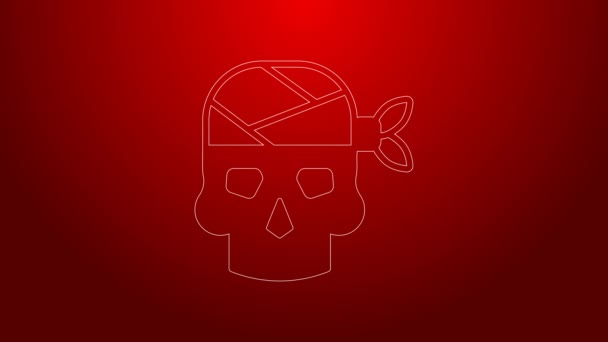 Línea verde Icono de capitán pirata aislado sobre fondo rojo. Animación gráfica de vídeo 4K — Vídeos de Stock