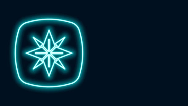 Glowing neon line Wind rose icon isolated on black background. Compass icon for travel. Navigation design. 4K Video motion graphic animation — Stock Video