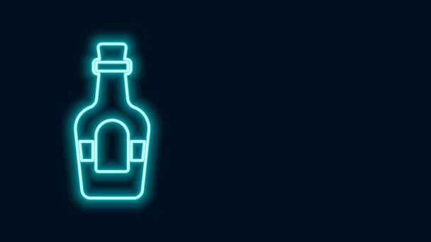 Brillante línea de neón Bebida alcohólica Icono de botella de ron aislado sobre fondo negro. Animación gráfica de vídeo 4K — Vídeo de stock