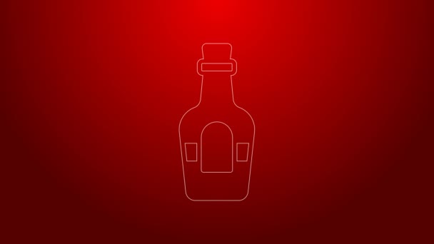 Green line Alcohol drink Rum bottle icon isolated on red background. 4K Video motion graphic animation — Stock Video