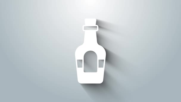 White Alcohol drink Rum bottle icon isolated on grey background. 4K Video motion graphic animation — Stock Video
