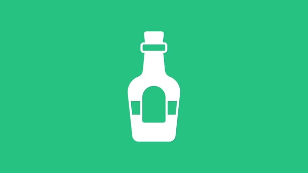 White Alcohol drink Rum bottle icon isolated on green background. 4K Video motion graphic animation — Stock Video