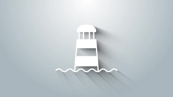 White Lighthouse icon isolated on grey background. 4K Video motion graphic animation — Stock Video