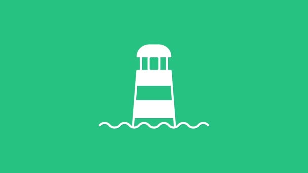 White Lighthouse icon isolated on green background. 4K Video motion graphic animation — Stock Video