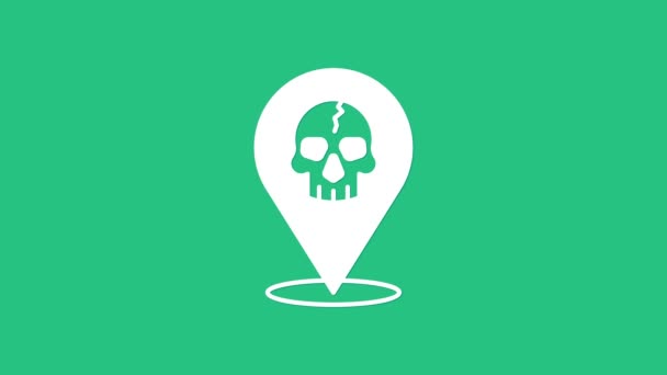 Icono pirata de ubicación blanca aislado sobre fondo verde. Animación gráfica de vídeo 4K — Vídeos de Stock