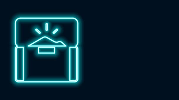 Glowing neon line Antique treasure chest icon isolated on black background. Vintage wooden chest with golden coin. 4K Video motion graphic animation — Stock Video