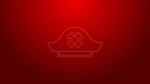 Green line Pirate hat icon isolated on red background. 4K Video motion graphic animation — Vídeo de Stock