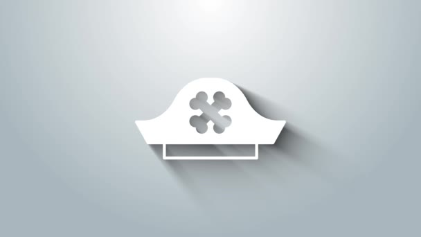 Chapeau pirate blanc icône isolé sur fond gris. Animation graphique de mouvement vidéo 4K — Video