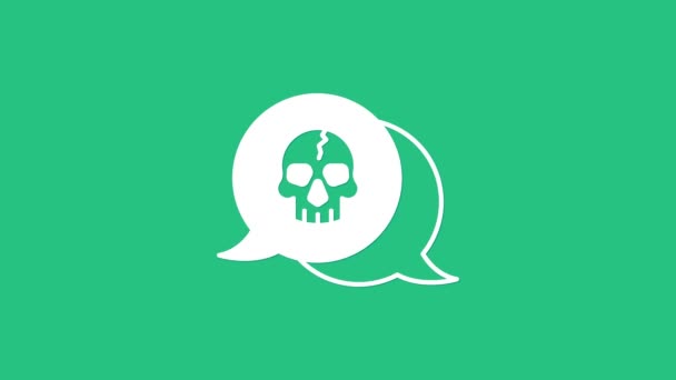 White Skull icon isolated on green background. Pirate captain. Happy Halloween party. 4K Video motion graphic animation — Vídeo de Stock