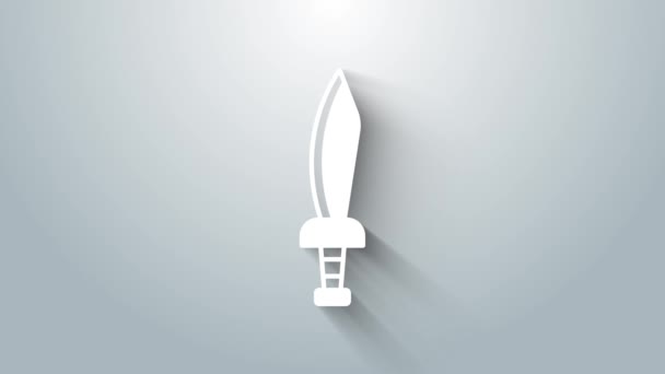 Icono de espada pirata blanca aislado sobre fondo gris. Signo de sable. Animación gráfica de vídeo 4K — Vídeo de stock