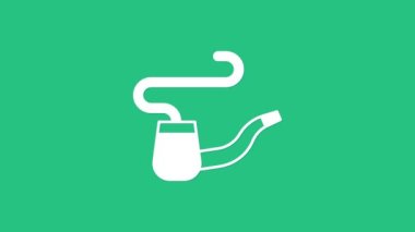 Yeşil arka planda izole edilmiş duman simgesi olan beyaz sigara piposu. Tütün piposu. 4K Video hareketli grafik canlandırması