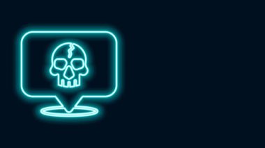 Parlayan neon hattı Skull simgesi siyah arkaplanda izole edildi. Kaptan Korsan. Mutlu Cadılar Bayramı Partisi. 4K Video hareketli grafik canlandırması