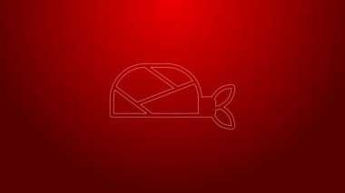 Yeşil çizgi korsan bandanası kırmızı arkaplanda izole edilmiş kafa simgesi için. 4K Video hareketli grafik canlandırması