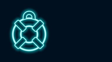Parlayan neon hattı Lifebuoy simgesi siyah arkaplanda izole edildi. Can simidi sembolü. 4K Video hareketli grafik canlandırması