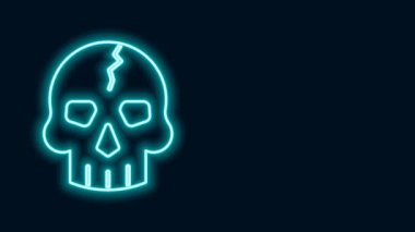 Parlayan neon hattı Skull simgesi siyah arkaplanda izole edildi. Kaptan Korsan. Mutlu Cadılar Bayramı Partisi. 4K Video hareketli grafik canlandırması