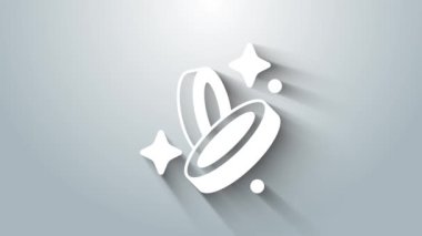 Beyaz Korsan madeni para simgesi gri arkaplanda izole edildi. 4K Video hareketli grafik canlandırması