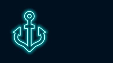 Parlayan neon hattı Anchor simgesi siyah arkaplanda izole edildi. 4K Video hareketli grafik canlandırması