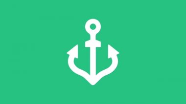 Beyaz Anchor simgesi yeşil arkaplanda izole edildi. 4K Video hareketli grafik canlandırması