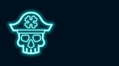 Parlayan neon hattı Kaptan Korsan ikonu siyah arka planda izole edildi. 4K Video hareketli grafik canlandırması