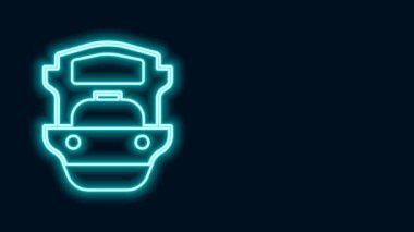 Parlayan neon hattı petrol tankeri simgesi siyah arkaplanda izole edildi. 4K Video hareketli grafik canlandırması