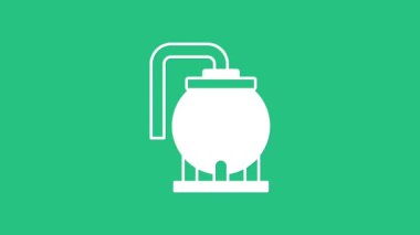 Beyaz petrol tankı depolama simgesi yeşil arka planda izole edildi. Petrol ve gaz endüstrisi için gemi deposu. Petrol tankı teknoloji istasyonu. 4K Video hareketli grafik canlandırması