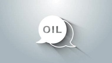 Beyaz Kelime yağ ikonu gri arkaplanda izole edildi. 4K Video hareketli grafik canlandırması