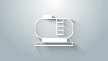 Beyaz petrol tankı depolama simgesi gri arkaplanda izole edildi. Petrol ve gaz endüstrisi için gemi deposu. Petrol tankı teknoloji istasyonu. 4K Video hareketli grafik canlandırması
