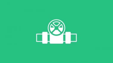 Beyaz Endüstri metalik borular ve yeşil arka planda izole edilmiş kapakçık simgesi. 4K Video hareketli grafik canlandırması