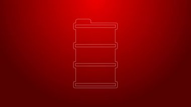 Yeşil çizgi varil yağ ikonu kırmızı arkaplanda izole edildi. 4K Video hareketli grafik canlandırması