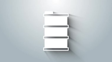 Beyaz Varil yağ ikonu gri arka planda izole edildi. 4K Video hareketli grafik canlandırması