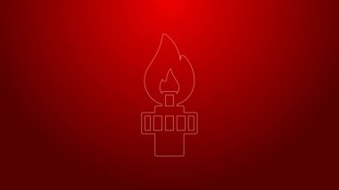 Kırmızı zemin üzerinde ateş ikonu olan yeşil hat petrol platformu. Gaz kulesi. Endüstriyel nesne 4K Video hareketli grafik canlandırması