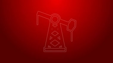 Yeşil hat yağ pompası ya da pompa ikonu kırmızı arka planda izole edildi. Petrol platformu. 4K Video hareketli grafik canlandırması