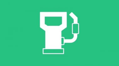 Beyaz petrol ya da benzin istasyonu ikonu yeşil arka planda izole edildi. Araba yakıtı sembolü. Benzin pompası. 4K Video hareketli grafik canlandırması