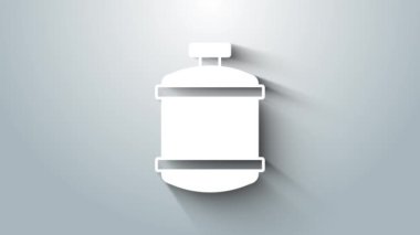 Gri arkaplanda beyaz propan benzin deposu ikonu izole edildi. Yanabilir benzin deposu ikonu. 4K Video hareketli grafik canlandırması