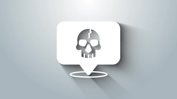 White Skull icon isolated on grey background. Pirate captain. Happy Halloween party. 4K Video motion graphic animation — Stock Video