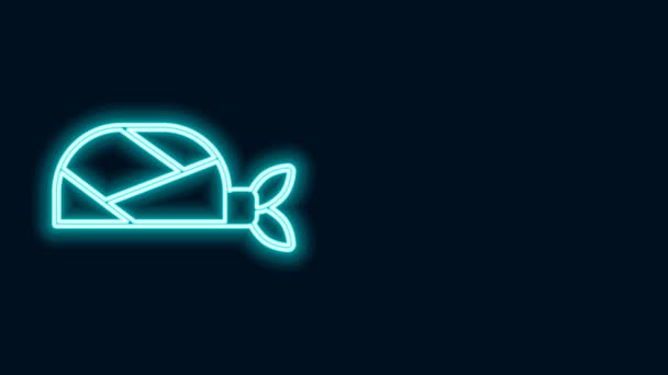 Светящиеся неоновые линии Пиратская бандана для головы иконка изолированы на черном фоне. Видеографическая анимация 4K — стоковое видео
