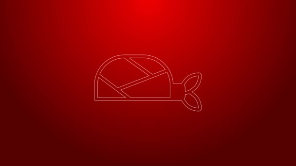 Green line Pirate bandana for head icon isolated on red background. 4K Video motion graphic animation — Vídeo de Stock