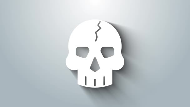 White Skull icon isolated on grey background. Pirate captain. Happy Halloween party. 4K Video motion graphic animation — Stock Video